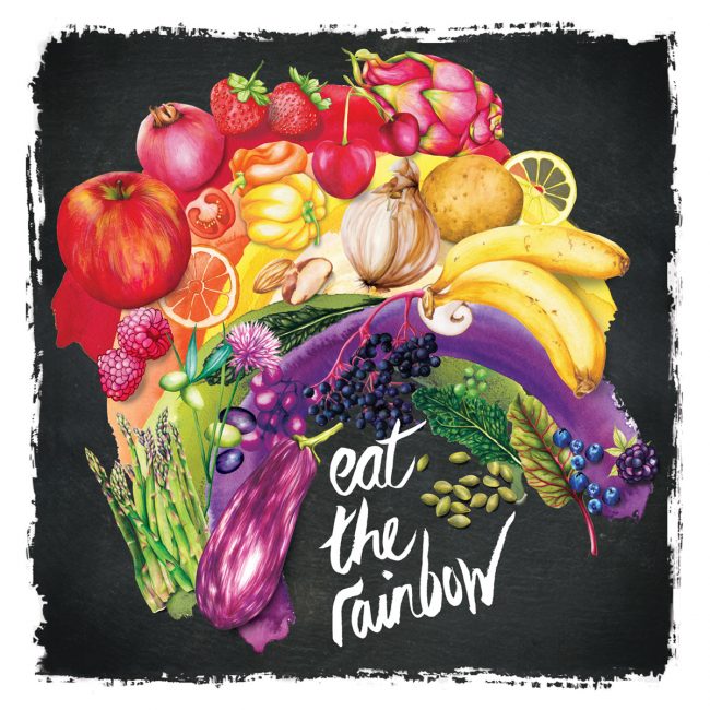 Food-illustration-eat-the-rainbow-healthy-eating-healthy-lifestyle nutrition plant based diet fruit and vegetables food is medicine