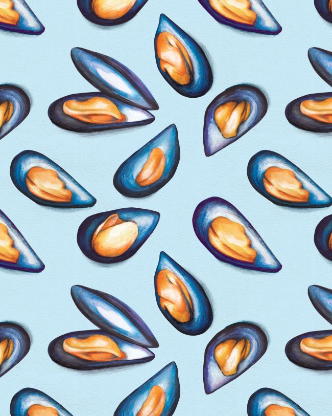 Food-illustration-food-pattern-mussels-seafood