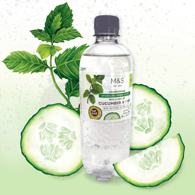 Food-illustration-packaging-design-waters-for-M&S-cucumber-and-mint
