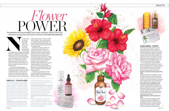 Watercolour flower power editorial illustration botanicals beauty skincare natural nature