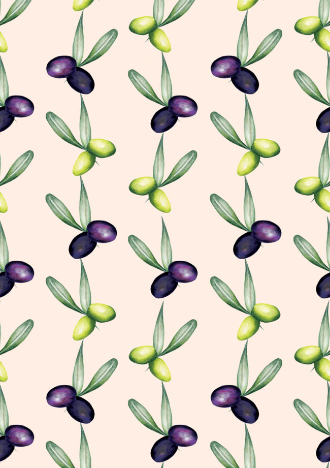 watercolour olive pattern print food illustration healthy eating