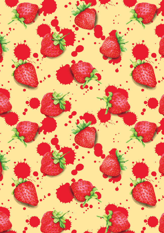strawberry watercolour food illustration and pattern
