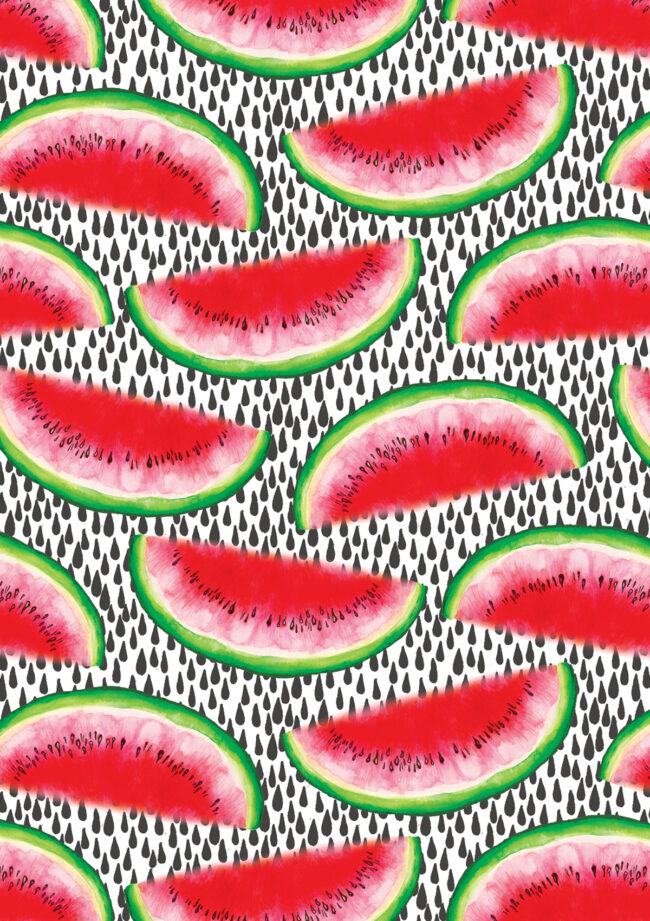 Bright, juicy fruity watermelon food illustration pattern