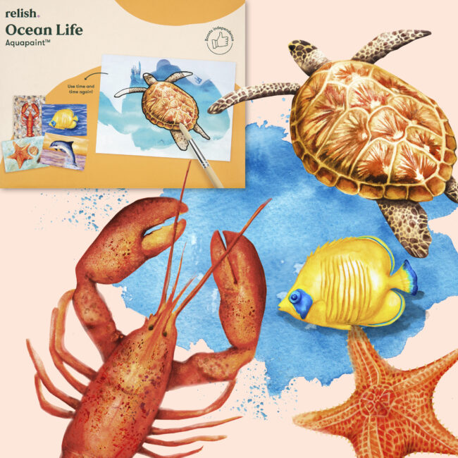 Ocean life watercolour illustrations for product design, mental health care activity, dementia, wellness lifestyle