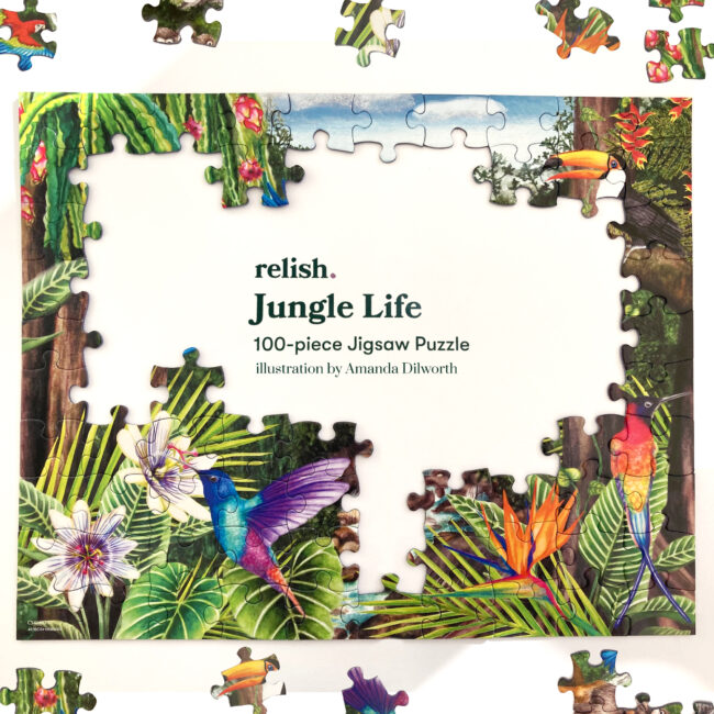 Jungle Life Jigsaw colourful watercolour wildlife illustration Amanda Dilworth