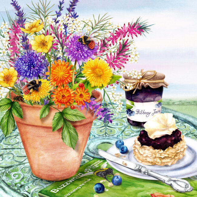 picnic with the Bumble bees wildlife nature animal watercolour illustration