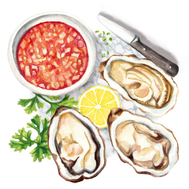 Oysters watercolour seafood illustration